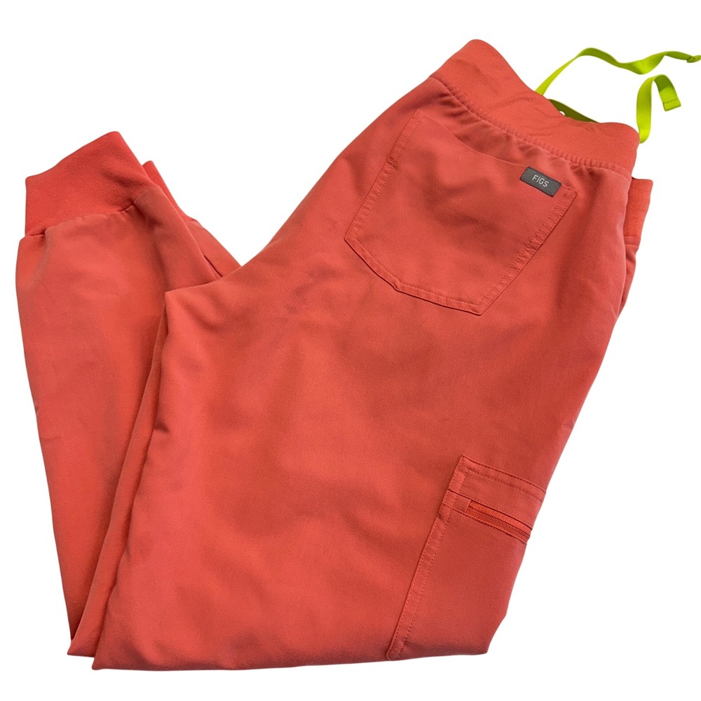 FIGS Technical Collection Zamora Jogger Scrub Pants Coral Pink Neon Yellow Sz S